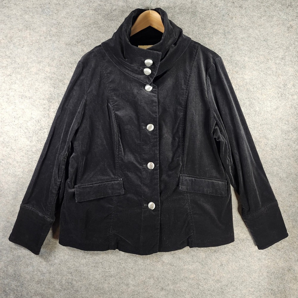 Michael Kors Black Velvet Womens Funnel Neck‎ Button Front Jacket Plus Size 1X
